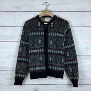 Vintage 60s Brent Mohair Wool Blend Cardigan Zip Sweater Small